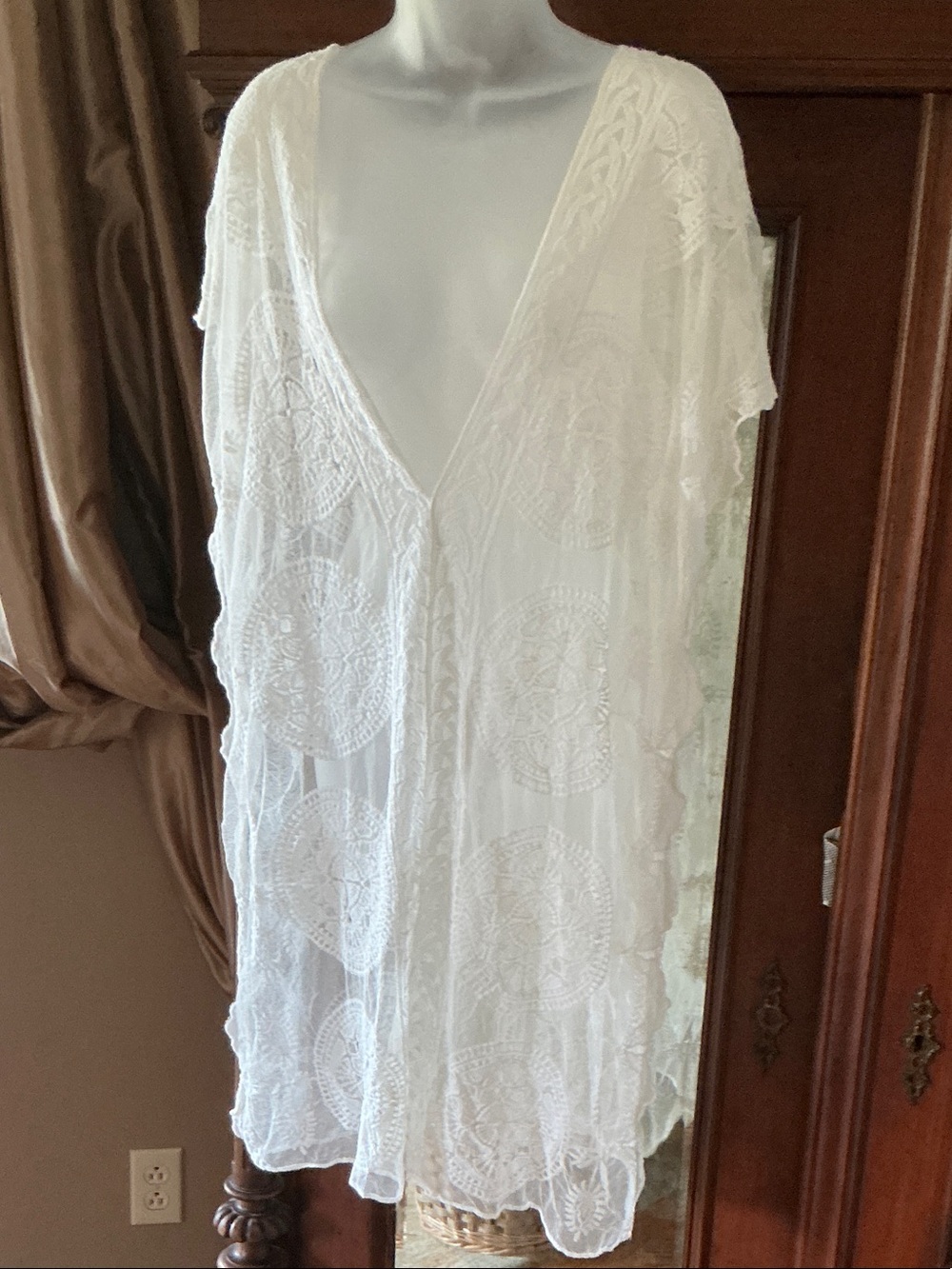 White Crochet V-Neck Swim Coverup